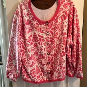 Pink and White Button-Up Cardigan